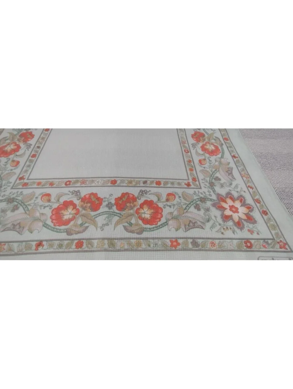 Vintage Cacharel Silk Rayon Scarf Bohemian Style Border Floral Mint Green Gray